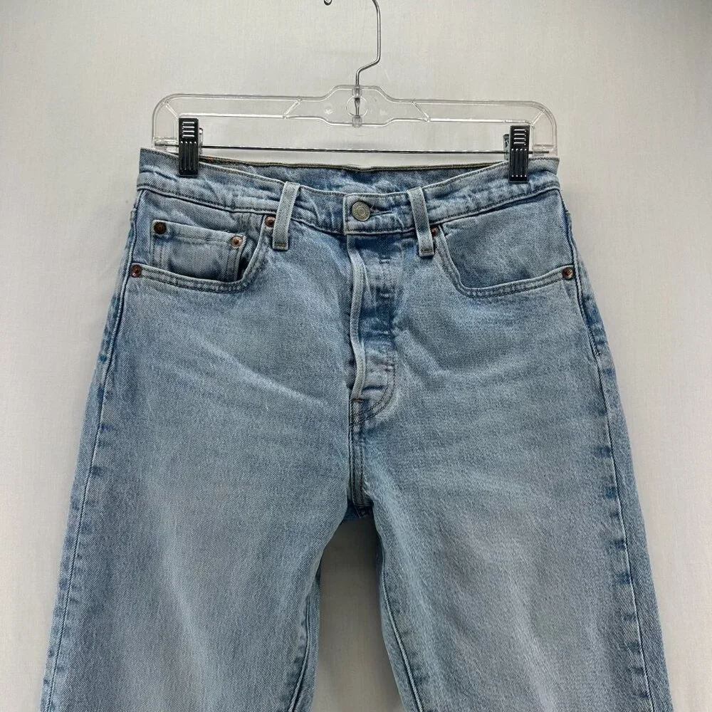 Levis 501 Skinny Jeans Women W28 L32 High-Rise Low Stretch Denim Light Wash Blue - Picture 3 of 15